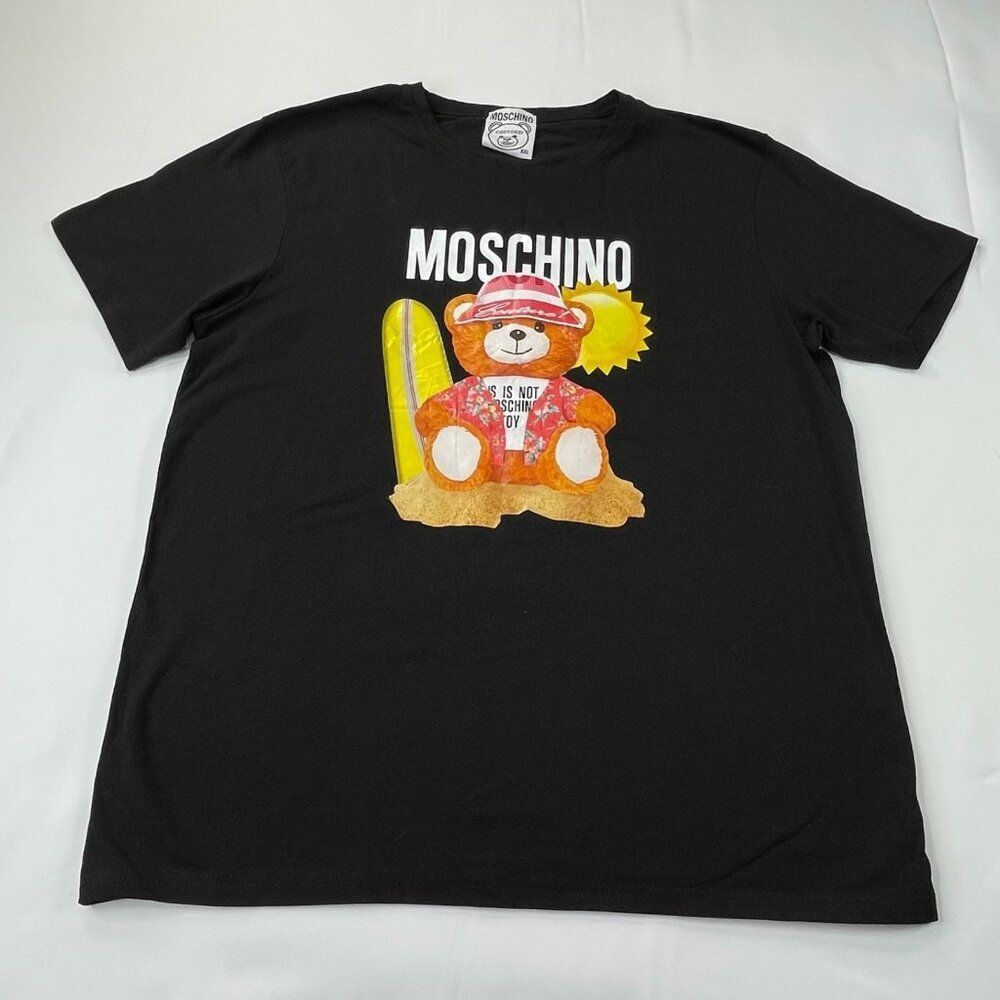 Moschino Couture Teddy bear Sand & Sun Graphic Logo T-Shirt Black Mens XL